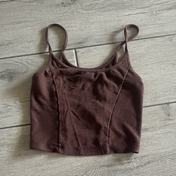Urban Outfitters Tops - Urban Outfitters Chocolate Brown Ribbed Cropped Cami